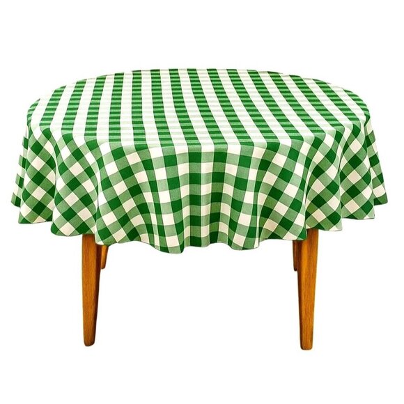 70-Inch Round Polyester Tablecloth Green & White Checker Linen Tablecloth Durabl - Picture 1 of 8